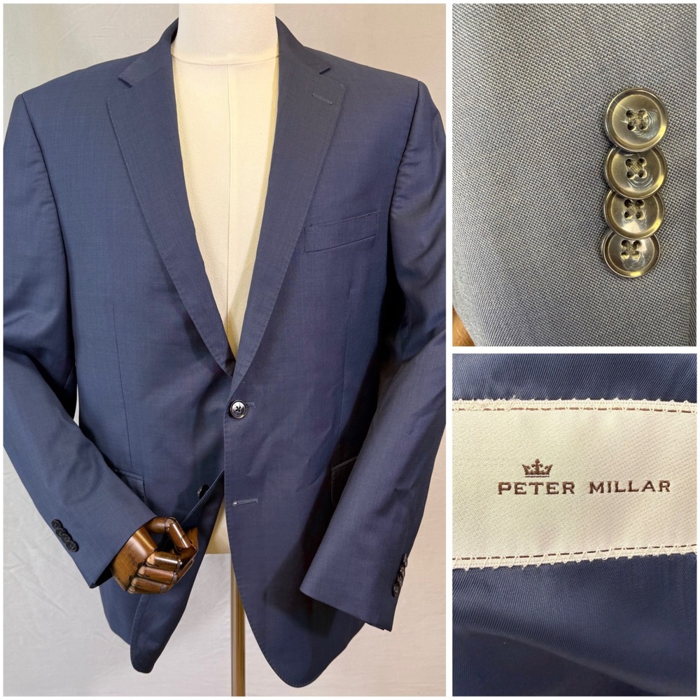 Peter Millar Sport Coat Mens 42R Blue 100% Wool 2-Button Double Vented Blazer
